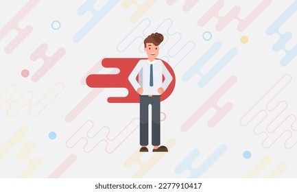 happy face businessman. a concept of balancing personal life between office and hero. liquid shape colorful background vector design