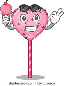 happy face candy heart lollipop cartoon design with ice cream
