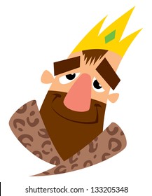 A happy face of a cartoon smiling king with crown