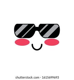 happy face cartoon with summer glasses design, Kawaii expression cute character funny and emoticon theme Vector illustration