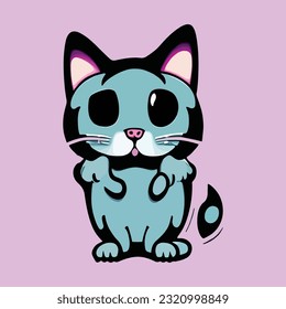 Happy face Cat  Sticker Vector Design with background