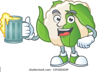 Happy face cauliflower with a glass of beer