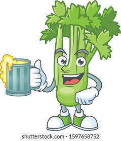 Happy face celery plant with a glass of beer