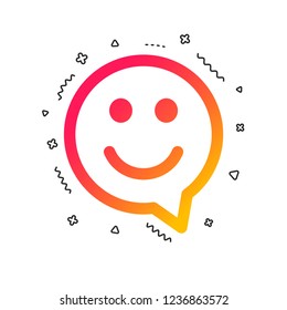 Happy face chat speech bubble symbol. Smile icon. Colorful geometric shapes. Gradient smile icon design.  Vector