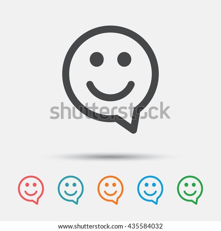 Happy face chat speech bubble symbol. Smile icon. Graphic element on white background. Colour clean flat smile icons. Vector