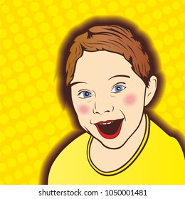 Happy face of a child, teenager. Pop Art Illustration