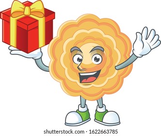 Happy Face Chinese Mooncake Cartoon Character Having A Box Of Gift