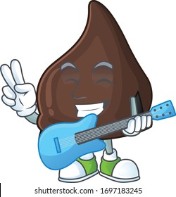 Happy face of chocolate conitos cartoon plays music with a guitar