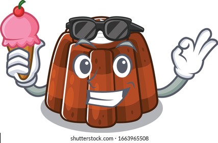 happy face chocolate pudding cartoon design with ice cream
