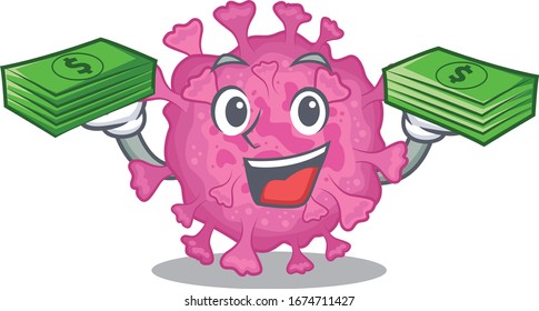 happy face corona virus organic character having money on hands