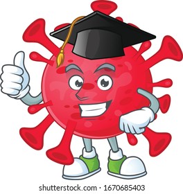Happy face of coronavirus amoeba in black graduation hat for the ceremony