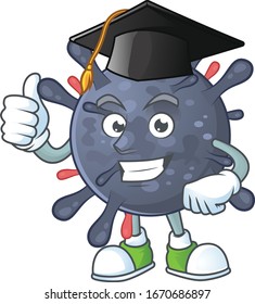 Happy face of coronavirus epidemic in black graduation hat for the ceremony