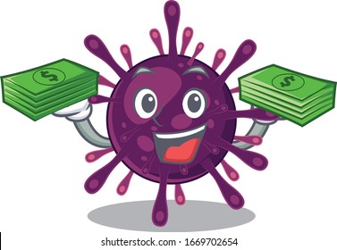 happy face coronavirus kidney failure character having money on hands