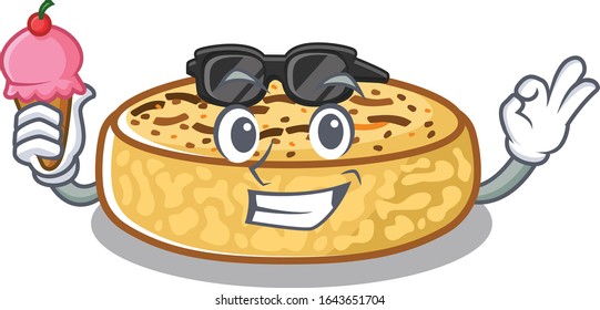 happy face crumpets cartoon design with ice cream