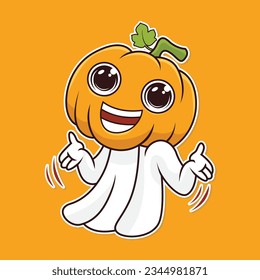 Happy Face Of Cute Orange Pumpkin Ghost