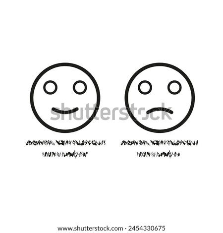 Happy face doodle. Sad expression sketch. Emotional contrast art. Vector illustration. EPS 10.