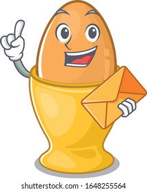 Happy face egg cup mascot design with envelope