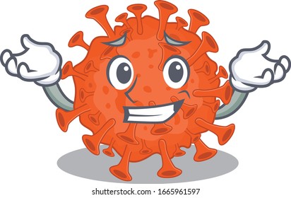 Happy face of electron microscope coronavirus mascot cartoon style