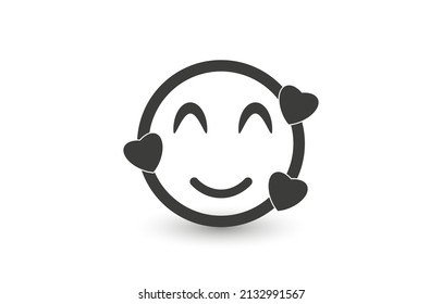 Happy face emoji with hearst , flat icon