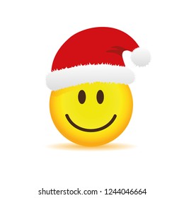 Happy Face Emoji With Red Santa Cap Vector Illustration EPS10