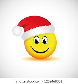 Happy Face Emoji With Red Santa Cap Vector Illustration EPS10