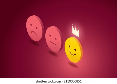 Happy face emoticon customer experience rating satisfaction survey Great feedback for customer products and services. isometric vector illustration