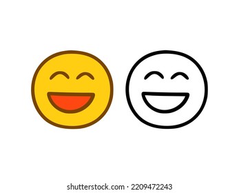 Happy face emoticon in doodle style isolated on white background