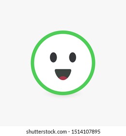 Happy face, excelent customer review and emotional assessment of goods or services quality. Round vector icon with bright green contour, flat emoticon button.