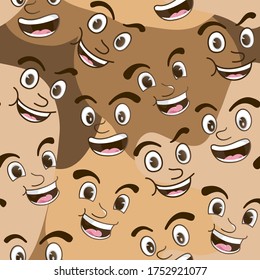 happy face expression seamless pattern vector isolated on dark brown background