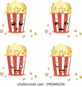 happy face expression vector popcorn set.