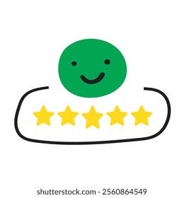 Happy face. Five star rating review. Badge design. Customer experience. Feedback. Flat illustration on white background.