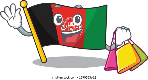 Happy face flag afghanistan Scroll mascot style waving and holding Shopping bag
