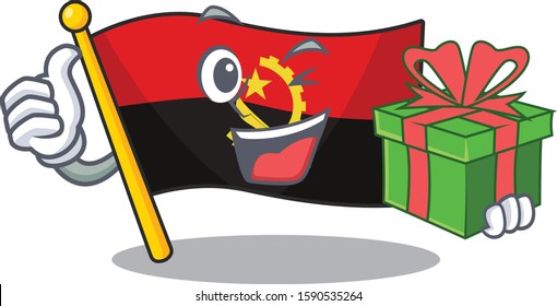 happy face flag angola Scroll character with gift box