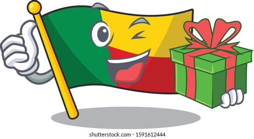 happy face flag benin Scroll character with gift box
