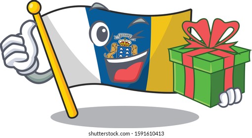 happy face flag canary island Scroll character with gift box