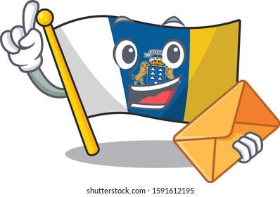 Happy face flag canary island Scroll mascot design with envelope