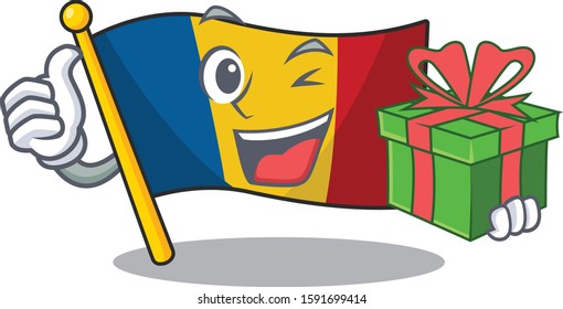 happy face flag chad Scroll character with gift box