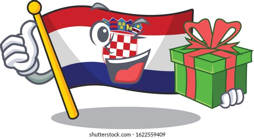 happy face flag croatia Scroll character with gift box