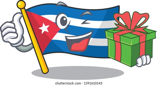 happy face flag cuba Scroll character with gift box