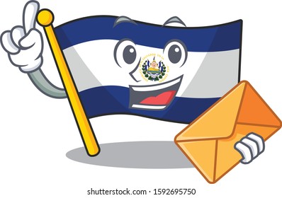 Happy face flag el salvador Scroll mascot design with envelope