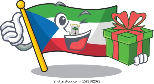 happy face flag equatorial guinea Scroll character with gift box