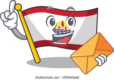 Happy face flag french polynesia Scroll mascot design with envelope