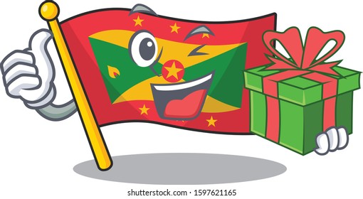 happy face flag grenada Scroll character with gift box