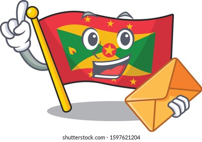 Happy face flag grenada Scroll mascot design with envelope