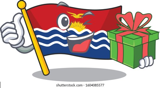 happy face flag kiribati Scroll character with gift box