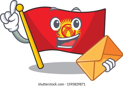 Happy face flag kyrgyzstan Scroll mascot design with envelope