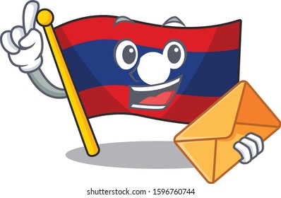 Happy face flag laos Scroll mascot design with envelope