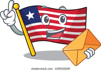 Happy face flag liberia Scroll mascot design with envelope