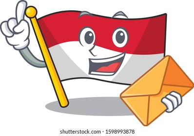 Happy face flag monaco Scroll mascot design with envelope
