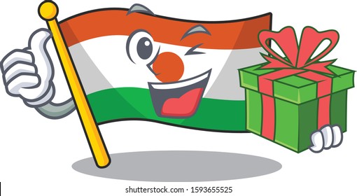happy face flag niger Scroll character with gift box
